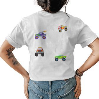 Kids 4 Year Old Monster Truck Birthday Party - Boy Or Girl Womens Back Print T-shirt - Monsterry DE