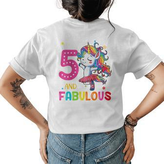 Kids 5 Year Old Gifts 5 And Fabulous Unicorn Rainbow 5Th Birthday Womens Back Print T-shirt - Seseable