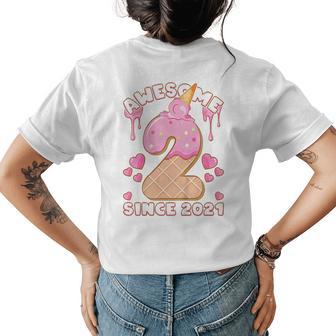 Kids Birthday Girl 2 Years Old Ice Cream Awesome Since 2021 Womens Back Print T-shirt - Monsterry