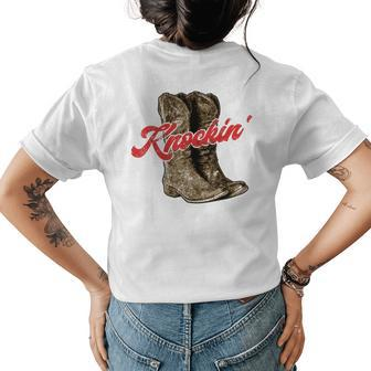 Knockin Boots Boot Cowboy Country Vintage Cowgirl Womens Back Print T-shirt | Mazezy