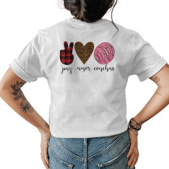 Latinx Latina Peace Love Conchas Leopard Gift For Latina Gift For Womens Womens Back Print T-shirt | Mazezy