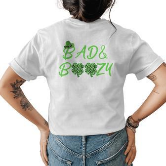 Leopard Bad And Boozy Funny St Patrick Day Drinking Womens Back Print T-shirt | Mazezy