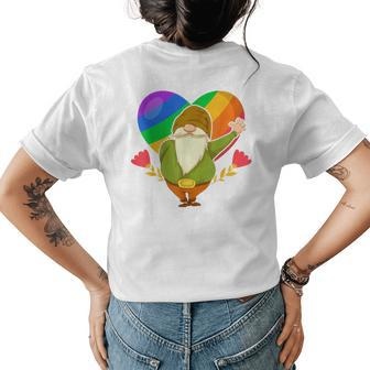 Lgbt Pride Nordic Gnome Rainbow Flag Heart Garden Gnome Womens Back Print T-shirt | Mazezy