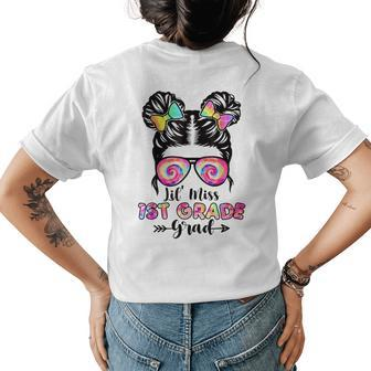Lil Miss 1St Grade Grad Graduation Messy Bun Girls Kids Womens Back Print T-shirt | Mazezy