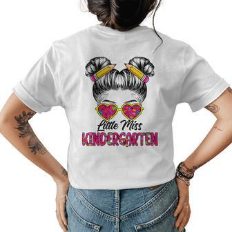 Little Miss Kindergarten Back To School Messy Bun Girls Womens Back Print T-shirt - Seseable
