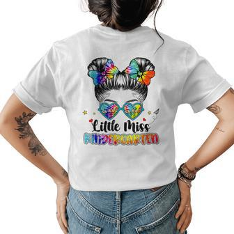 Little Miss Kindergarten Messy Bun Girl Back To School Womens Back Print T-shirt - Seseable