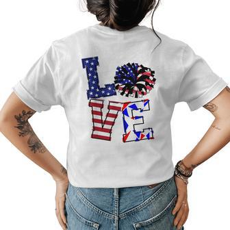 Love Cheer Cheerleader 4Th July Usa Flag Patriotic Girl N Womens Back Print T-shirt - Seseable