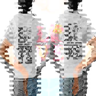 Love Cowboy Boots Sunflowers Western Country Rodeo Cowgirl Rodeo Funny Gifts Womens Back Print T-shirt | Mazezy