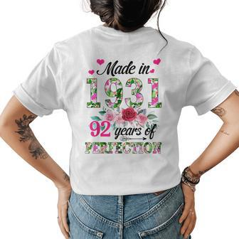 Made In 1931 Floral 92 Year Old 92Nd Birthday Gifts Women Womens Back Print T-shirt | Mazezy