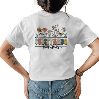 Maestra Wild Flowers Cultivando Bilingues Spanish Teacher Womens Back Print T-shirt - Seseable