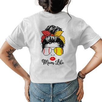 Mom Life Softball Baseball Bandana Mothers Day Messy Bun Gift For Womens Womens Back Print T-shirt | Mazezy