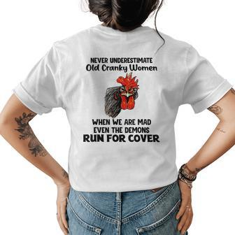Never Underestimate Old Cranky Women Funny Chicken Womens Back Print T-shirt - Seseable
