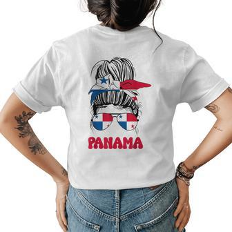Panamanian Women Messy Bun Proud Panama Flag For Girls Womens Back Print T-shirt - Monsterry