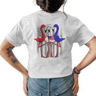Patriotic Red White And Blue Flamingos Usa Flag 4Th Of July Womens Back Print T-shirt | Mazezy
