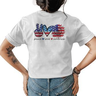 Peace Love America Sunflower 4Th Of July American Flag Women Womens Back Print T-shirt | Mazezy
