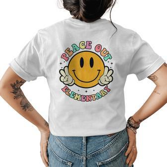 Peace Out Elementary Teacher Kids Retro Last Day Of School Womens Back Print T-shirt | Mazezy