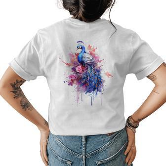 Peacock Watercolor Garden Colorful Art Peacock Gift For Womens Womens Back Print T-shirt | Mazezy