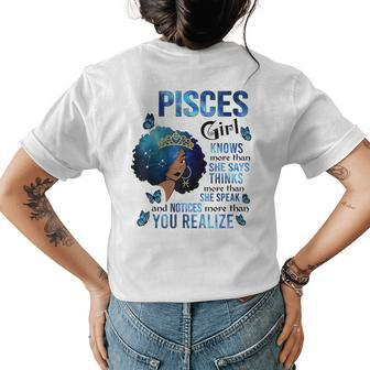 Pisces Girl Knows More Than She Says Black Queen Magic Afro Womens Back Print T-shirt - Thegiftio UK