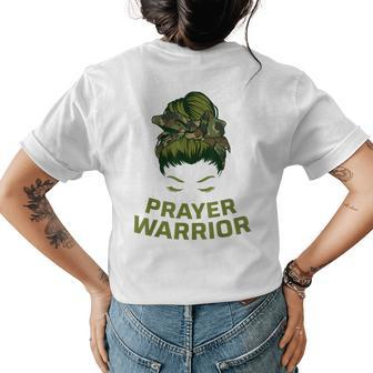 Prayer Warrior Women Camo Faith God Jesus Christian Faith Funny Gifts Womens Back Print T-shirt | Mazezy