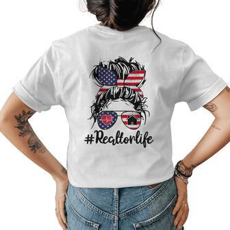 Realtor Life Real Estate 4Th Of July Messy Bun Flag Us Womens Back Print T-shirt
