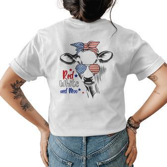 Red White And Moo Patriotic Cow Bandana 4Th Of July Usa Flag Womens Back Print T-shirt | Mazezy