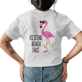 Resting Beach Face Pink Flamingo With Sunglasses Womens Back Print T-shirt | Mazezy