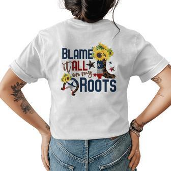 Retro Cowgirl Boot Blame It All On My Boot Us Flag Sunflower Womens Back Print T-shirt | Mazezy