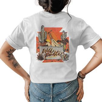 Retro Desert Cactus Cowgirl Wild Bandita Western Country Womens Back Print T-shirt | Mazezy