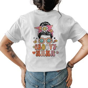 Retro Groovy Nana Messy Bun Women Hippie Family Matching Womens Back Print T-shirt | Mazezy