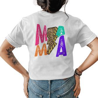 Retro Leopard Mama Lightning Bolt Western Country Bad Moms Gifts For Mama Funny Gifts Womens Back Print T-shirt | Mazezy