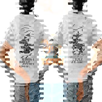 Retro Skeleton Cowboy Yeehaw Western Country Cowgirl Horses Womens Back Print T-shirt | Mazezy