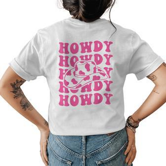 Rodeo White Howdy Western Retro Cowboy Hat Southern Cowgirl Womens Back Print T-shirt | Mazezy