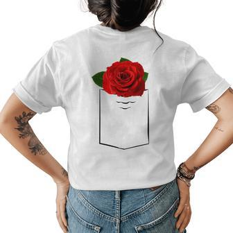 Rose In The Pocket Beautiful Floral Red Rose Flower Womens Back Print T-shirt | Mazezy