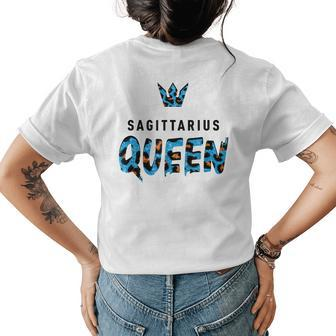 Sagittarius Queen Blue Leopardcheetah Pattern Astrology Womens Back Print T-shirt | Mazezy