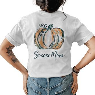Soccer Mom Watercolor Pumpkin Fall Thanksgiving Halloween Womens T-shirt Back Print | Mazezy