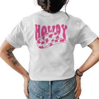 Southern Cowgirl Rodeo White Howdy Western Retro Cowboy Hat Womens Back Print T-shirt | Mazezy