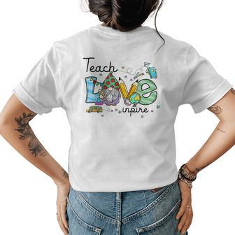 Teach Love Inspire Funny Gnome Back To School Prek Teachers Womens Back Print T-shirt - Seseable