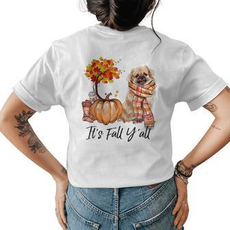 Tibetan Spaniel It's Fall Y'all Pumpkin Tree Coffee For Coffee Lovers Womens T-shirt Back Print | Mazezy