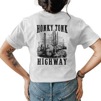 Vintage Honky Tonk Highway Southern Western Rodeo Cowgirl Womens Back Print T-shirt | Mazezy