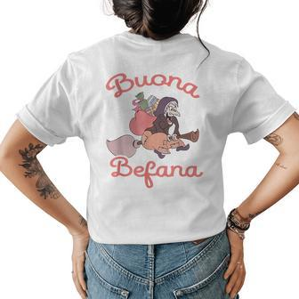 Vintage Style Buona Befana Italian Christmas Witch Womens Back Print T-shirt | Mazezy