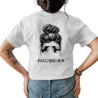 Volleyball Mom Messy Bun Aviator Glasses Mother Life Womens Back Print T-shirt | Mazezy