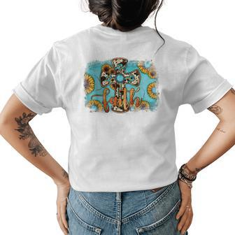 Western Boho Christian Sunflower Leopard Faith Cross Jesus Faith Funny Gifts Womens Back Print T-shirt | Mazezy