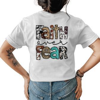 Western Cowhide Leopard Jesus Christian Faith Over Fear Faith Funny Gifts Womens Back Print T-shirt | Mazezy