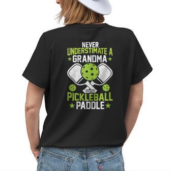 Never Underestimate Grandma Pickleball Player Paddle Graphic Womens Back Print T-shirt - Seseable