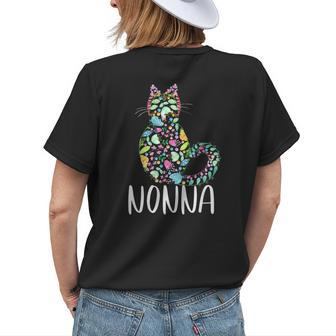 Nonna Floral Cat Italian Grandma Cat Lover Womens Back Print T-shirt | Mazezy