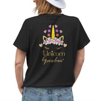 Unicorn Grandma Birthday Party Floral Bouquet Gift Womens Back Print T-shirt | Mazezy