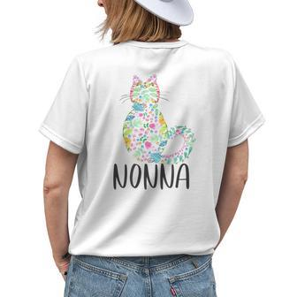 Nonna Floral Cat Italian Grandma Cat Lover White Womens Back Print T-shirt | Mazezy