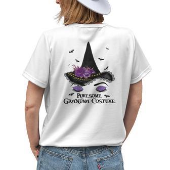 Tu Cute Grandma Witch Halloween Costume Floral Witch Hat Gift For Womens Womens Back Print T-shirt | Mazezy