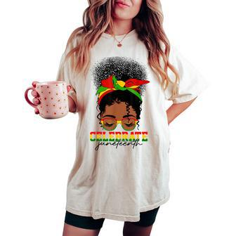 1865 Junenth Celebrate Messy Bun Melanin Black Women Women's Oversized Graphic Print Comfort T-shirt - Thegiftio UK