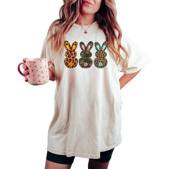 3 Bunnies Camouflage Leopard Bunny Happy Easter Day Women's Oversized Comfort T-shirt | Mazezy